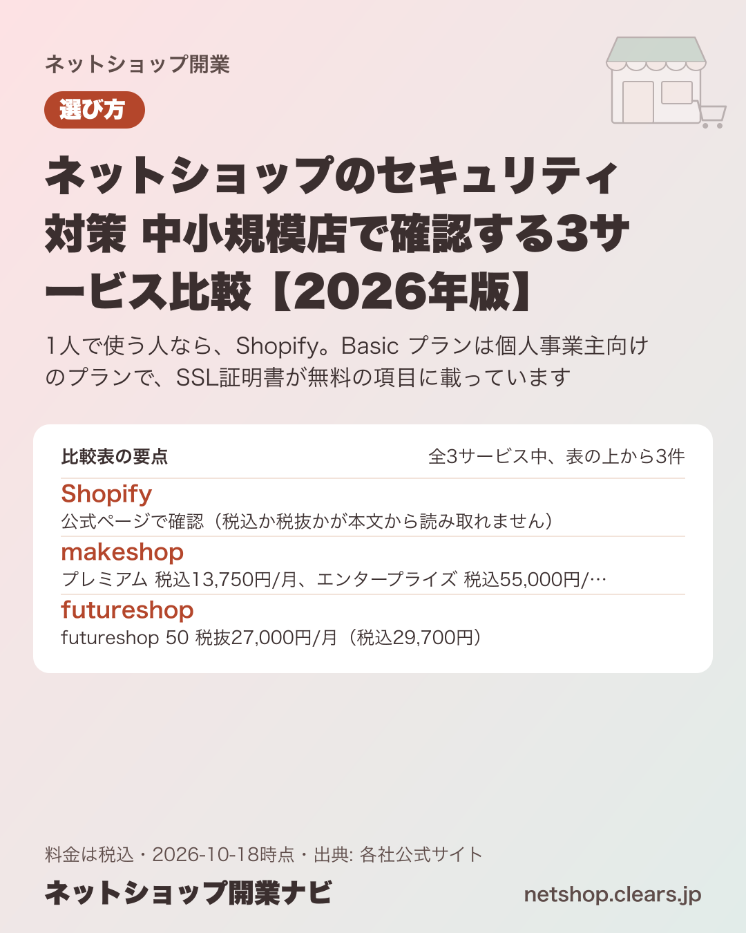 ネットショップのセキュリティ対策 中小規模店で確認する3サービス比較【2026年版】の比較表の要点