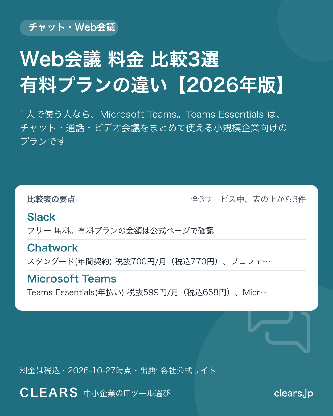 Web会議 料金 比較3選 有料プランの違い【2026年版】の比較表の要点